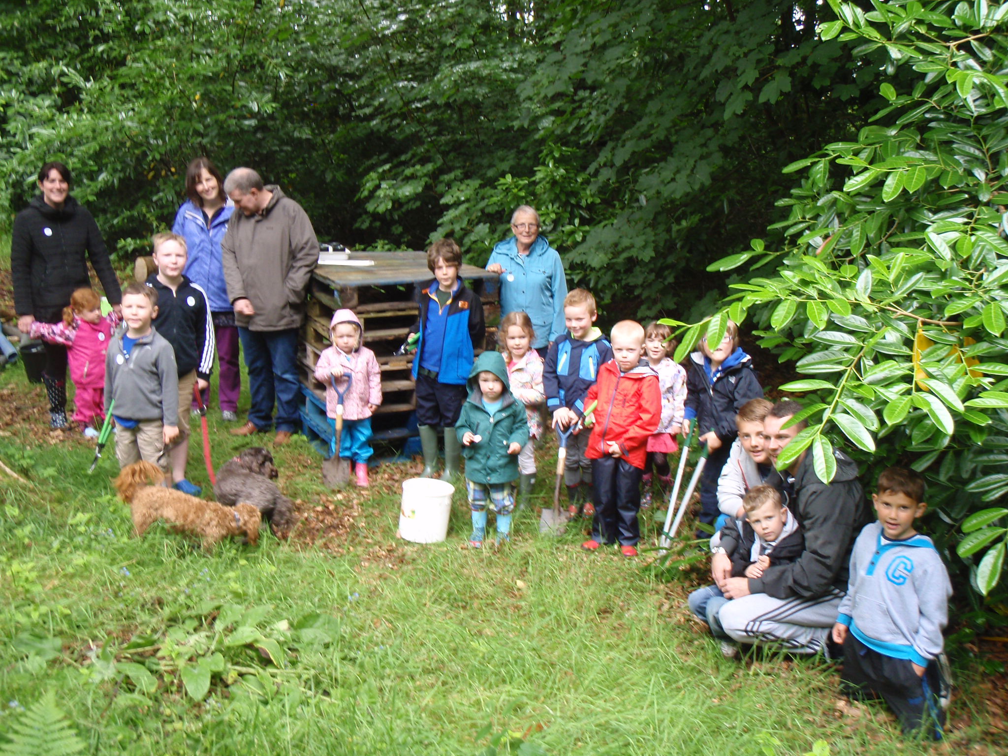 Making a hotel for minibeasts with the minibeast hotel construction team, the other adults hid behind the tree!
